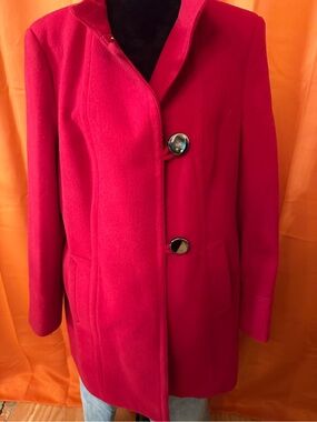 Style & Co. Red Wool-Blend Peacoat with Shiny Button Accents